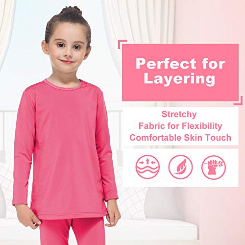 Image of Subuteay Girls Thermal Top Fleece Lined Long Sleeve Undershirts Baselayer for Kids