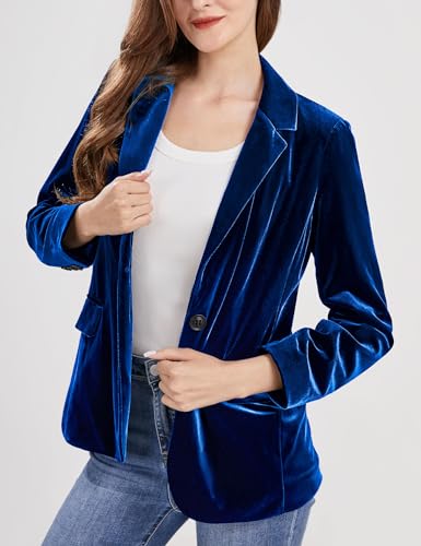 CHARTOU Women 1 Button Fitted Velvet Blazer Jacket Business Suit Jacket Work Office Notched Collar4