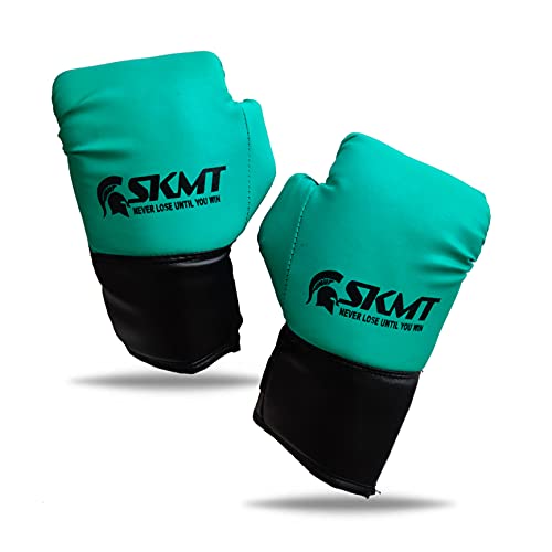 Image of SKMT Never Lose Until You Win Kids Boxing Kit with Filled Punching Bag, Gloves and Headgear, Age 7-13 Years (C Green)