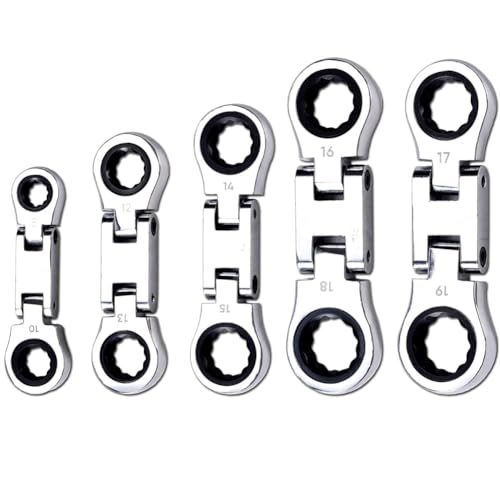 Geroosaty 5-Piece Flex- Stubby Ratcheting Combination Wrench Set, Mini Wrench Set, Double Box End Flex-, Mini Spanner Set