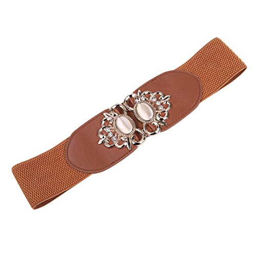 Premium Medallion Rhinestones Buckle Wide Elastic Stretch Waist Belt Waistband