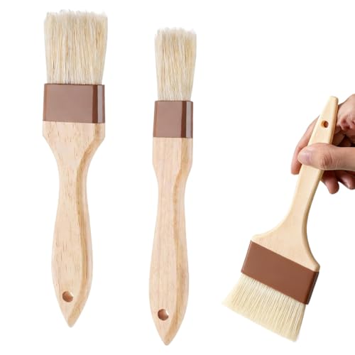 YUVKIN 2 Pcs Pinceles de Cocina, Pinceles de Repostería, Pinceles de Madera con Cerdas Naturales para Cocinar, Untar Aceite y Salsas