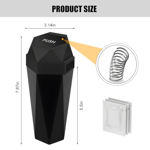 Image of Car Trash Can with Lid, Mini Leakproof Fragrance Vehicle Cup Holder Garbage Bin for Console Door, Small Portable Auto Interior Dustbin Organizer Accessories, Universal Fit (Black)