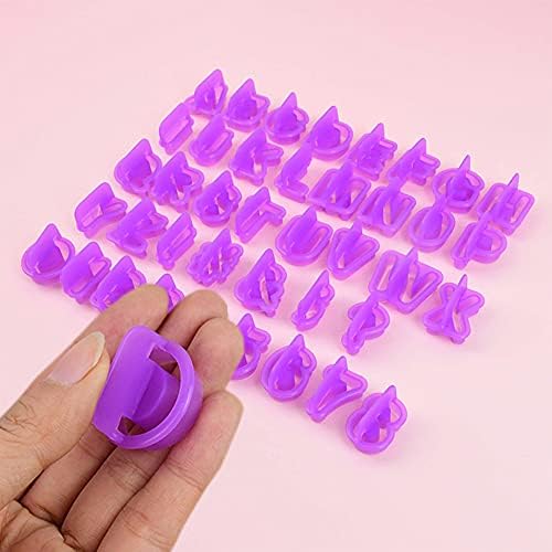Ainkou 40pcs Alphabet Cookie Cutters Set Purple Plastic Letter Icing Cake Decorating Fondant Number Cutters Mould Tools for Sugarcraft Biscuit Pastry Plunger Baking