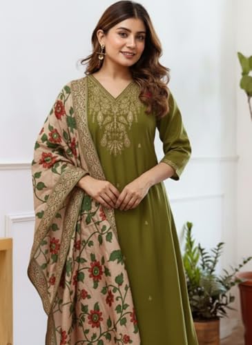 Image of KLOSIA Women Embroidery Straight Kurta and Pant Set with Dupataa