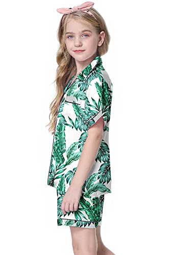 Image of Schbbbta Girls Womens Pajamas, Satin Silky Pjs Set Kids 2Pcs Button-Down Nightwear Sleepwear Gift for Mommy and me