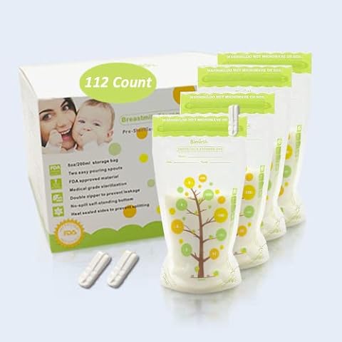 Bimirth Breastmilk Storage Bags Pre-sterilized 8oz 112counts Easy Pour Spout,BPA Free Ready to Use Double Zipper Seal Bags for Pumping Freezing and Feeding Milk Self-Standing,CPC Test Passed Cover