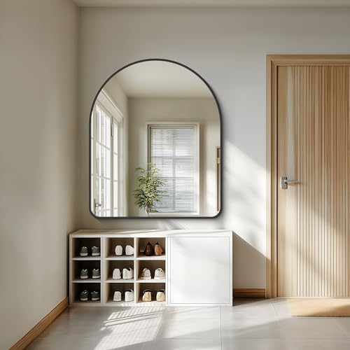 Image of FORBATH Arched Wall Mirror 40 inchx48 inch, Large Arch Bathroom Mirror Black Aluminum Wide Frame for Decor Dresser Mirror for Bedroom Living Room Entryway, Hanging or Leaning Against Wall