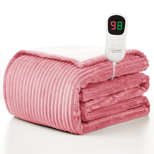 Image of Homemate Heated Blanket Electric Throw - 50 inchx60 inch Heating Blanket Throw 1 /2 /4 /6 /8 Hours Auto-Off 10 Heat Levels Over-Heat Protection Soft Flannel Sherpa ETL Certification