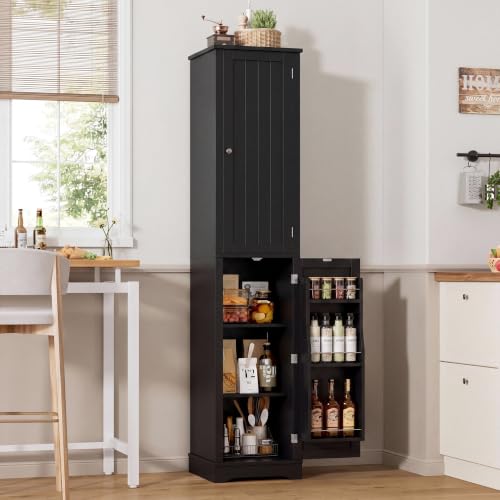 Image of 71 inch Tall Narrow Storage Cabinet with Reversible Doors, Small Pantry, Black