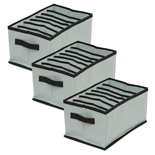 Image of Clothes Organizer for Wardrobe | 7-Grid Foldable Storage Box | Non-Woven Fabric Cupboard Organizer for Shirts, Pants, T-Shirts | 38x25x20 cm | Pack of 3