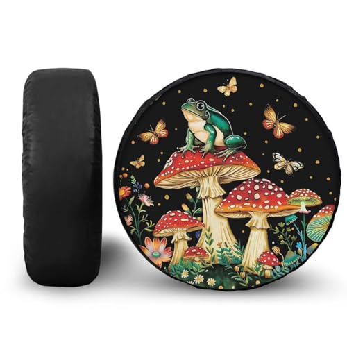 Image of Pensura Mushroom Frog Tire Cover Waterproof Spare Tire Wheel Cover, Sun Protection, Dust-Proof Car Accessories Decorations Universal Fit for Camper Trailer SUV Truck