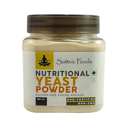 Image of Sattvic Foods Nutritional Yeast Powder (60 g) | Rich in Fibre & B Vitamins, Vegan, Cheesy flavour | Non-Fortified, Non-GMO, Gluten-Free Superfood | Sprinkle on Salads, Popcorn, Pasta and Pesto