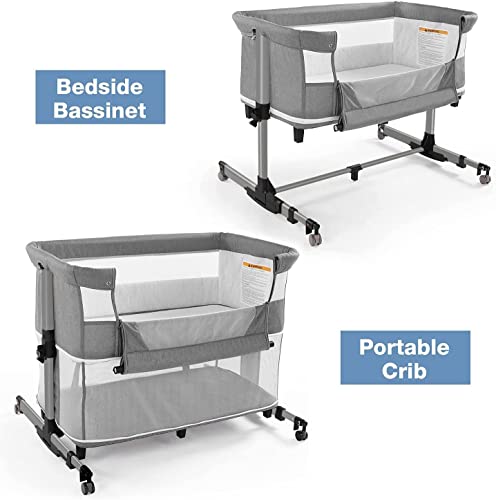 Baby Crib,3 In 1 Baby Bassinet Bedside Crib Bedside Sleeper Adjustable Portable Bed For Infant,Baby Newborn Must Have Bed,Grey #TOP7