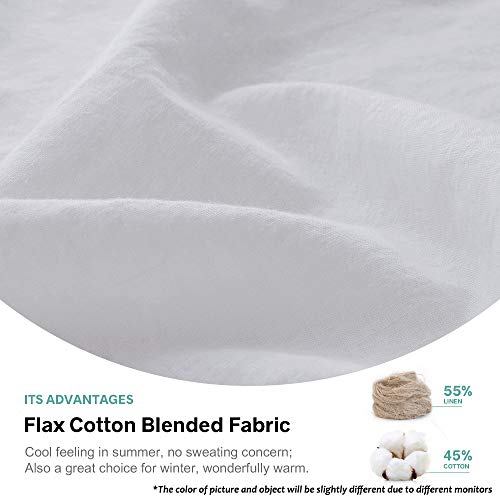 Simple&Opulence Belgian Linen Sheet Set with Ruffles - 4 Pieces (1 Flat Sheet & 1 Fitted Sheet & 2 Pillowcases) Natural Flax Cotton Blend Soft Bedding Breathable Farmhouse - White, Queen Size - Thumbnail 3