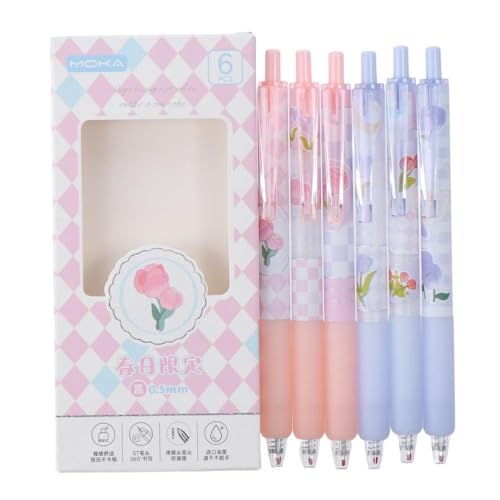 okhobby 6 bolígrafos retráctiles floral multicolor