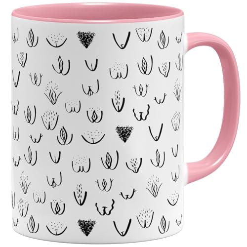 OM3® witzige Kaffeetasse mit Vaginas Vulva Tasse Muschi Rundherum-Muster - Keramik Becher - 11oz 325ml - Rundumdruck - Rosa