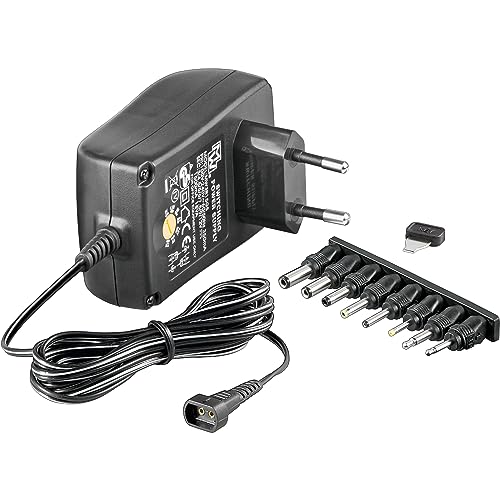 Goobay 53998 Universal Netzteil 3V - 12V max. 27 W Netzger&auml;t mit Adapter 2x Klinkenstecker & 4x DC-Stecker, 600 mA Steckernetzteil, Schwarz