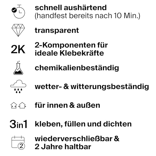 fischer Kraftkleber, 2-Komponenten-Klebstoff in Transparent, Universalkleber für jede Anwendung, für innen & außen, zuverlässiger Reparatur-Helfer, 25 ml