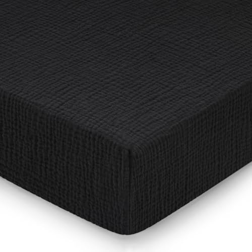 Image of Pro Goleem Muslin Crib Sheets for Boys and Girls, Soft Breathable Neutral Fitted Cotton Baby Bed Sheets for Standard Crib Mattress & Toddler Mattress (52"x28"), 1 Pack (Black)