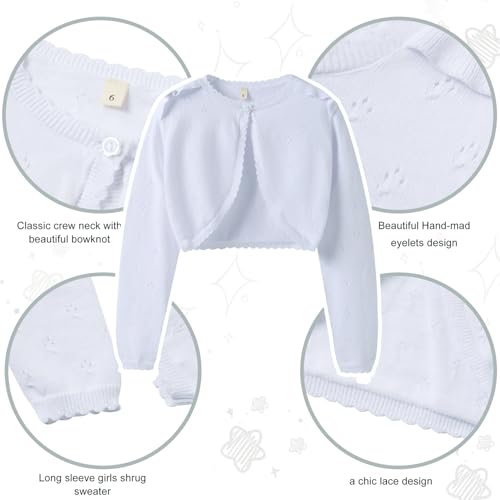 Image of Girls Long Sleeve Cardigan Kids Button Closure Knitted Bolero Shrug Girls Sweaters Tops