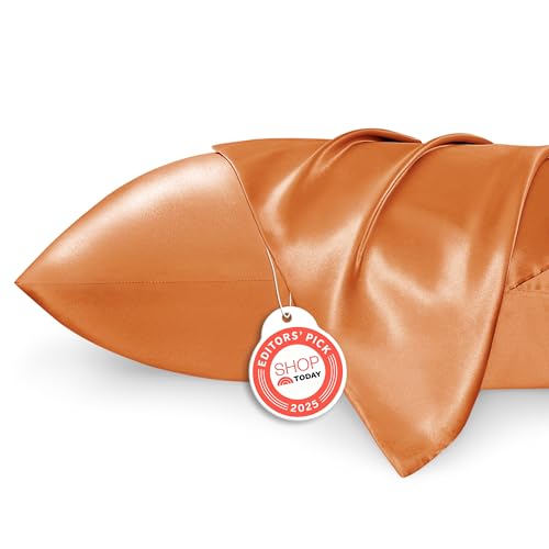Image of Bedsure King Size Satin Pillowcase Set of 2 - Orange Silky Pillow Cases for Hair and Skin with Envelope Closure, Similar to Silk Pillow Cases, Gifts for Women Men, 20x36 Inches, 2pcs