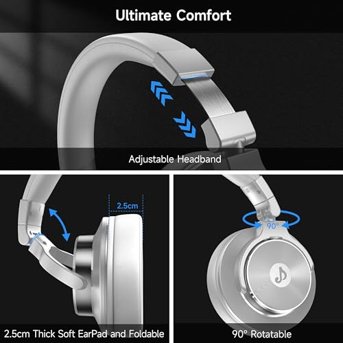 Image of Wired Over Ear Headphones, Studio Monitor & Mixing DJ Headphones with 50mm Neodymium Drivers and 1 /4 to 3.5mm Jack for Guitar AMP Podcast Piano Keyboard (Silver)