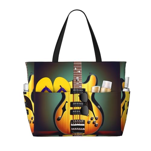 YQxwJL Guitar Bass Music Musical Instruments Print Large Tote Bag For Women, Travel Shoulder Bag Handle Handbag For Gym, Work, Travel