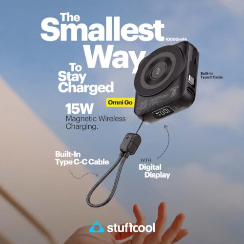 Image of Stuffcool Omni Go 3-in-1 10000mAh Smallest Magnetic Wireless Powerbank with Built-in Type-C Cable, Charges iPhone, AirPods & Apple Watch, 15W Wireless & 20W PD, Digital Display