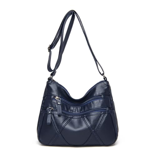 Bolsas transversais para mulheres, bolsas femininas de couro sintético macio bolsa de ombro bolsa feminina, Azul, 11'L x 4'W x 7.5'H, Bolsa tiracolo feminina com vários compartimentos