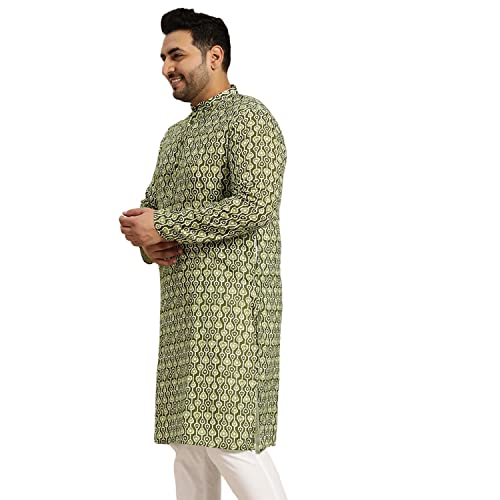 Image of SOJANYA Plus (Since 1958) Men's Cotton Linen Long Kurta | Ethnic Motif Printed for Navratri, Garba & Puja