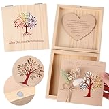 Hestya Kommunion Geldgeschenk für Mädchen Jungen Kommunion Geschenk Holzbox Geschenkbox Erinnerungskiste mit Holzherz Ausgehöhlte Holzkarte Trockenblumen, Geldgeschenke Verpackung aus Holz