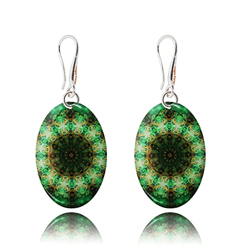 Pendientes Colgantes Boho Grande Redondo Mandala Diseño Ligero; Joyería para Mujer (Estilo 36 - Verde)