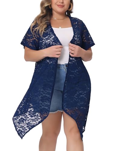 Image of Agnes Orinda Plus Size Lace Crochet Cardigan for Women Open Front Short Sleeves Sheer Cover Up Jacket
