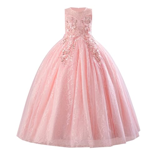 IDOPIP Sequin Flower Girl Lace Dress for Kids Wedding Pageant Party Formal Long Gown Princess First Communion Tulle Dresses