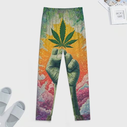 Psychedelic Weed Leaf Strong Fist Men's Pajama Pants Lounge Pant Sleepwear PJ Bottoms3