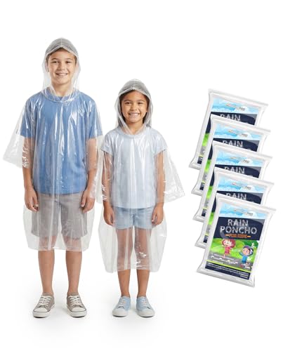 Hagon PRO Disposable Rain Poncho for Kids with Hood (5 Pack) – Lightweight Waterproof Toddler Rain Coat & Emergency Ponchos for Travel & Theme Parks