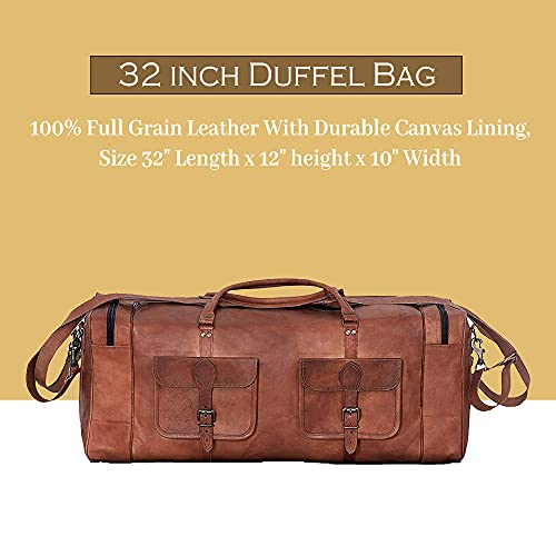 KPL Large 32 inch duffel bags for men holdall leather travel bag overnight gym sports weekend bag