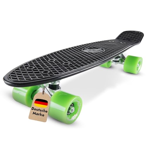 BIKESTAR Vintage Retro Cruiser Skateboard 60mm für Kinder und Erwachsene auch Anfänger ab ca. 6-8 Jahre | Schwarz & Grün