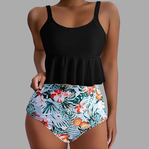 Yxzogd Women's 2025 Ruffle Tankini Bikini Set Floral Bottoms Summer Swim Suit