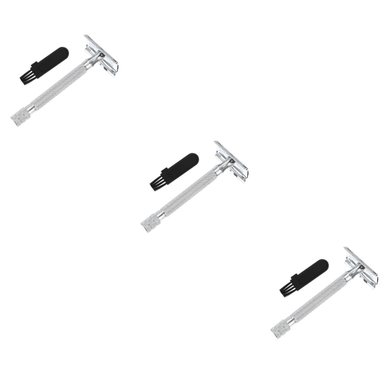 MUSISALY 3pcs Facial Razor Double Safety Razor for Elderly Men Simple Mechanical Design Shaving Tool Manual Beard Shaver