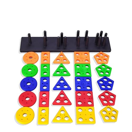Image of Brand Conquer Plastic Montessori Toys Geometric Shape Matching 4 Column Blocks Sorting & Stacking Toys (4 Column Blocks Sorting)