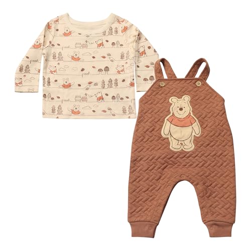 Image of Magic Threadz Disney Clothes Baby Boys Overall Set – Mickey Mouse & Winnie the Pooh Long Sleeve Top & Romper Outfit (0–24M)