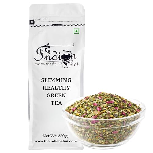 Image of The Indian Chai - Slimming Healthy Green Tea 250g Bulk pack, with Garcinia, Haritaki, Senna, Moringa, Turmeric, Ginger, Lemongrass, Hibiscus & Rose for Digestion Support and Daily Detox - Caffeine Free
