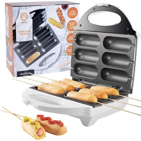 MasterChef Corn Dog Maker -Electric Nonstick Kitchen Baker, Perfect for Hot Dogs on a Stick, Cheese Mozzarella Sticks, Cake Pops, BBQ, Birthday Gift -Recipe Guide +50 skewers Cover