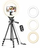 Sensyne Ring Light with Stand, 50' Phone Tripod for iPhone & Android, LED Ring Light with Remote, 3 Color Modes & 10 Brightness Levels for TikTok, Zoom & Video Recording