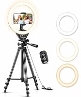 Sensyne 10'' Ring Light with 50'' Extendable Tripod Stand, LED Circle Lights with Phone Holder for Live Stream/Makeup/YouTube Video/TikTok, Compatible with All Phones
