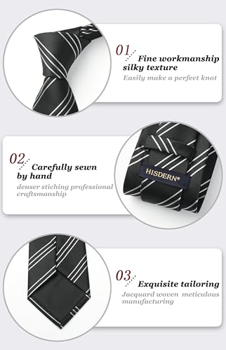 Image of HISDERN Mens Striped Ties Classic Silk Woven Tie and Pocket Square Set Formal Business Necktie Handkerchief for Wedding