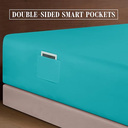 Elegant Comfort Luxurious 1500 Premium Hotel Quality Microfiber 4-Piece Sheet Set, 18-24 Inches Deep - Extra Deep Pocket Sheets - Ultra Soft 4PC Deep Pocket Sheets, Twin/Twin XL, Turquoise
