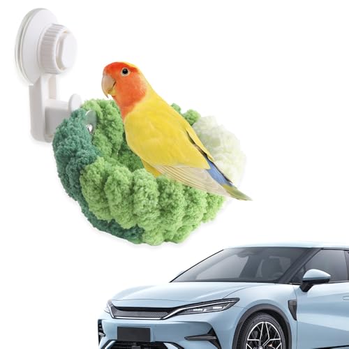 Image of DQITJ Bird Car Suction Nest House Colorful Resin Leaves Flowers Bird Cave Hanging Weatherproof Bird Nest for Finch Bluebird Sparrows Conure Parrot Parakeet Cockatiel Budgies, green